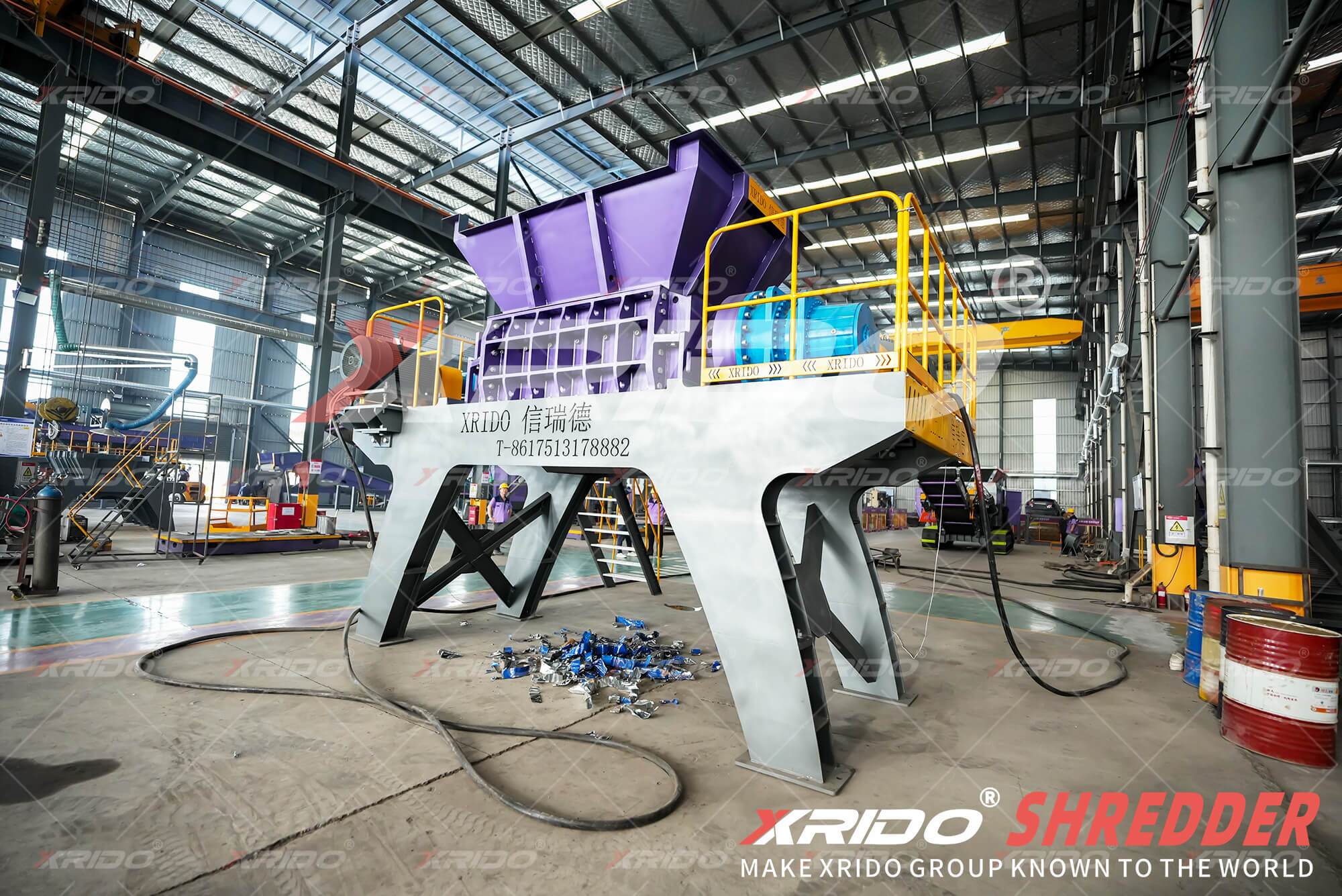 XRIDO Industrial Iron Drum Shredding Equipment, Industrial Shredder, Iron Drum Shredding